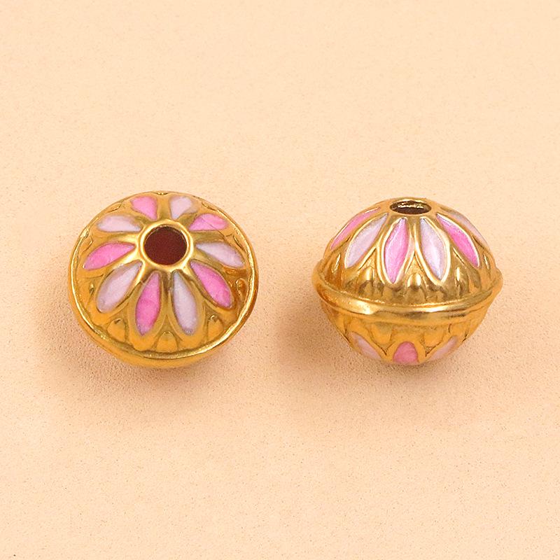 7 Styles Gold-Plated Stainless Steel Cloisonné Enamel Hollow Charm Beads 1 piece