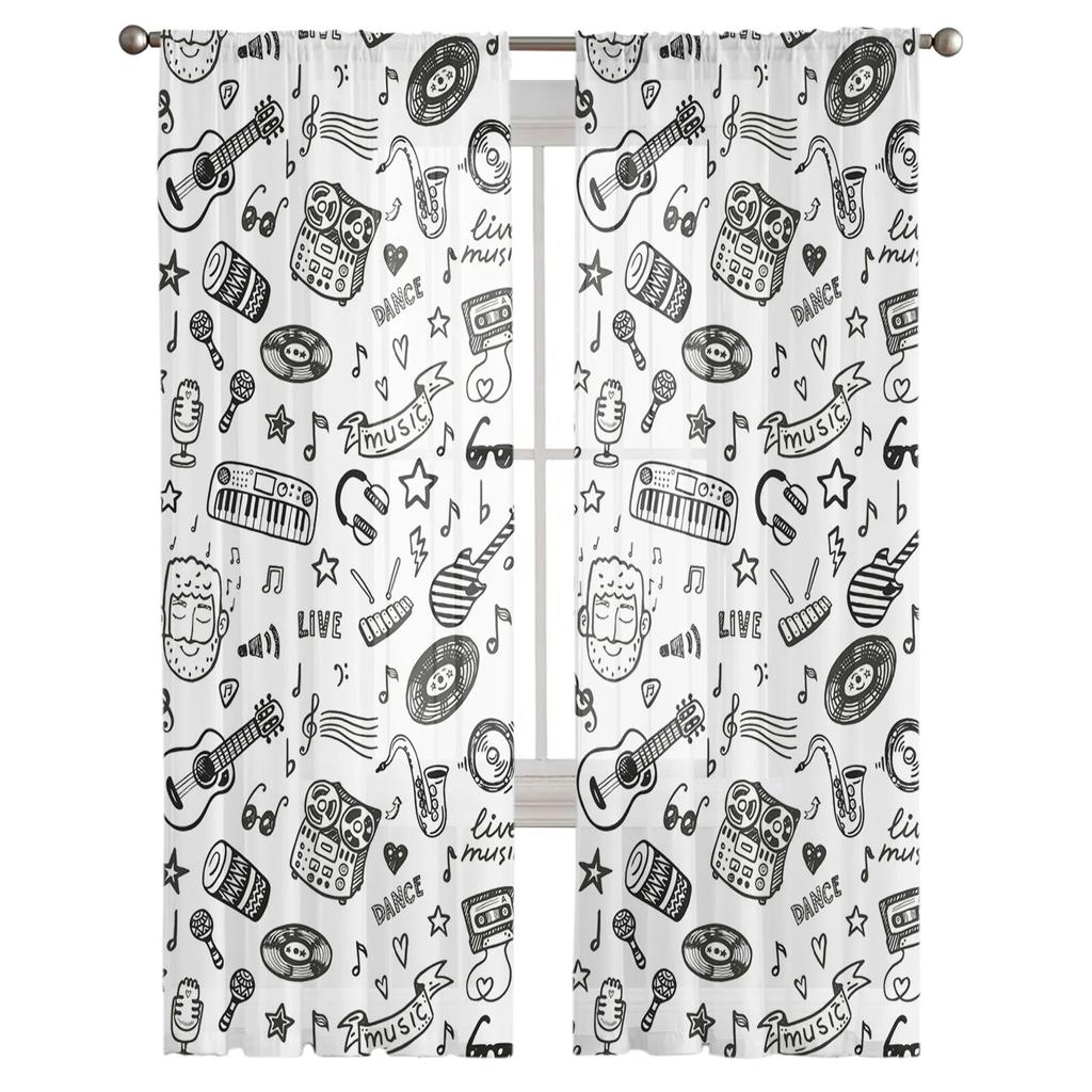 Graffiti Line Stick Tulle Curtains Living Room Kitchen Chiffon Curtain Bedroom Balcony Sheer Curtain Fashion Home Decor