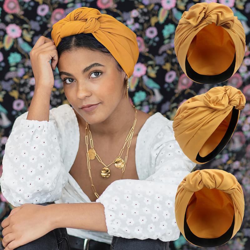 marihoja マリホジャ　India Silk Turban Hat Women Golden Shiny Silk Indian Hat Female Fashion Pullover