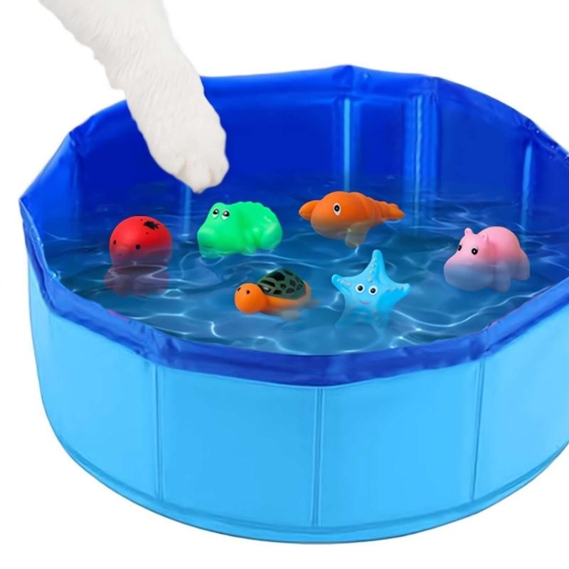 Foldable Pet Bathing Pool Foldable Design With 6 Floating Toy Skid Proof Base Rubber For Dog And Cats
