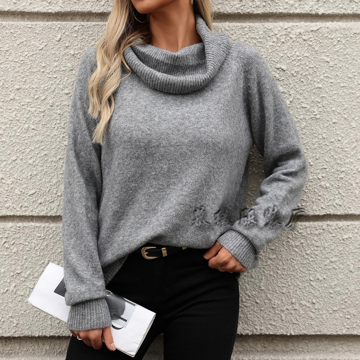 

2024 Осень и зима Новый ворсистый воротник однотонный цвет с открытыми плечами свободный сексуальный вязаный свитер с длинными рукавами свитер для женщин S серый