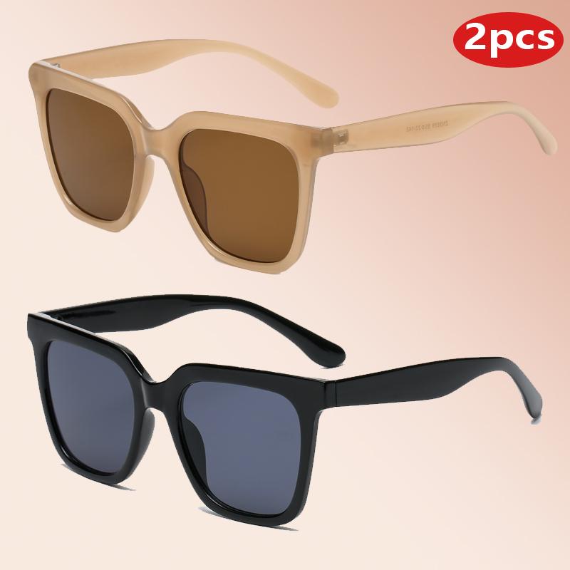 

2pcs Trendy Square Sunglasses Women Luxury Brand Cateye Female Sun Glasses Classic Vintage Eyeglasses Oculos De Sol UV400 show as picture