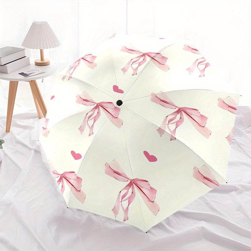 Ombrello pieghevole automatico con fiocchi rosa, design semplice a otto stecche, motivo a colori vivaci, telaio in ferro resistente, ideale per viaggi e attività all'aperto, spiaggia