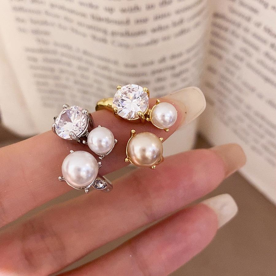 Luxury French Retro Pearl Diamond Zirconium Open Ring - Elegant High-End Index Finger Jewelry for Women