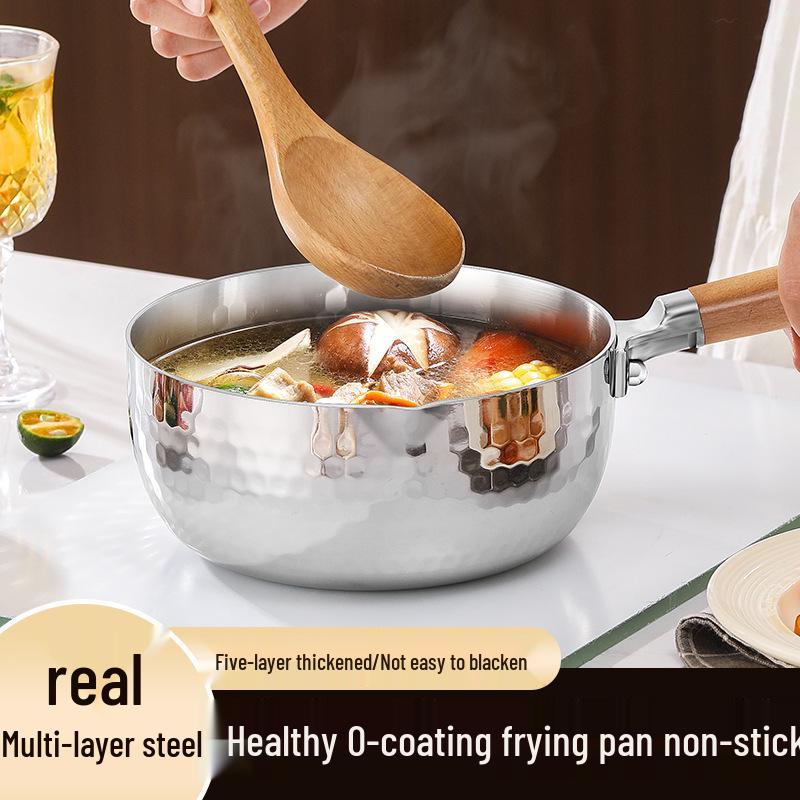 Xunshun Mehrschichtige Yukihira-Pfanne aus Edelstahl, Unbeschichteter Babykost-, Suppen- und Ramen-Topf