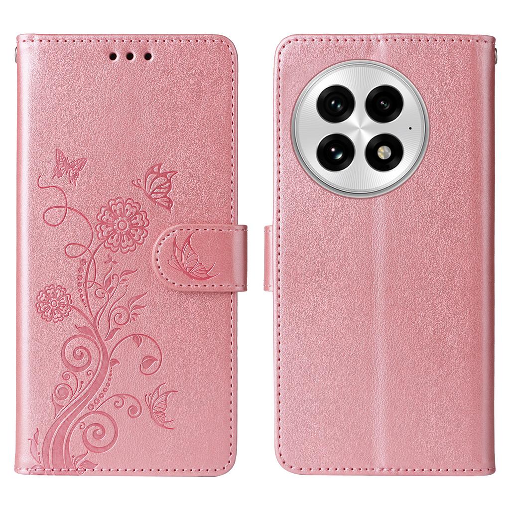 For OnePlus 13 Leather Case Butterfly Floral Imprint Wallet Stand Cover