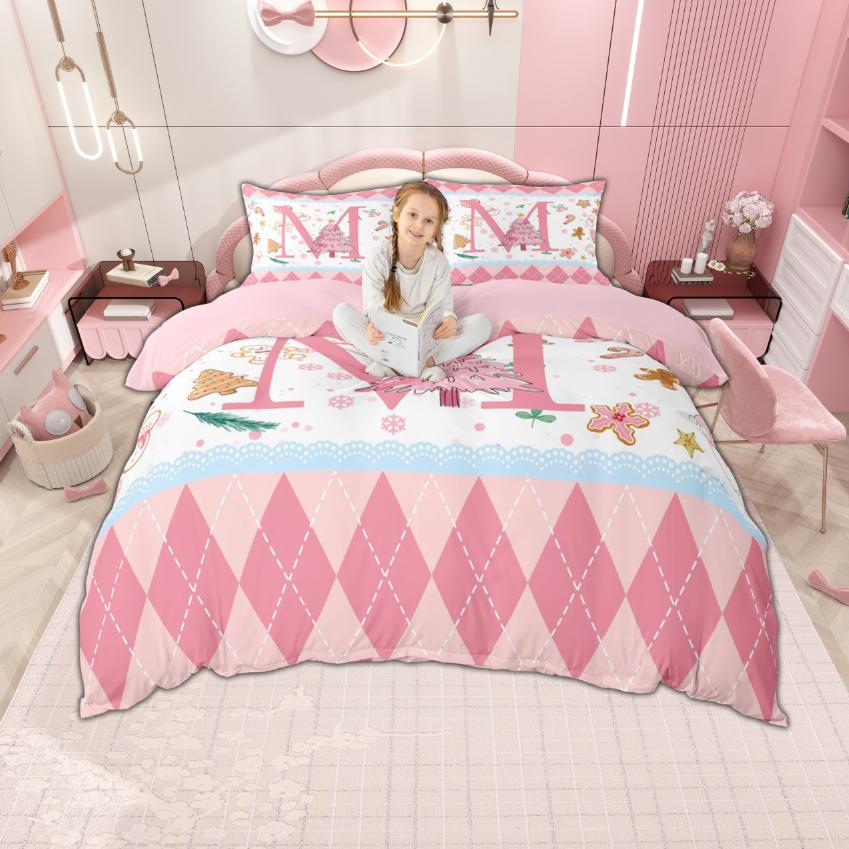 Comforter Homewish Personalized Xmas Tree Pink Merry Christmas Bedding Set Monogrammed Bedroom Set Room Decor
