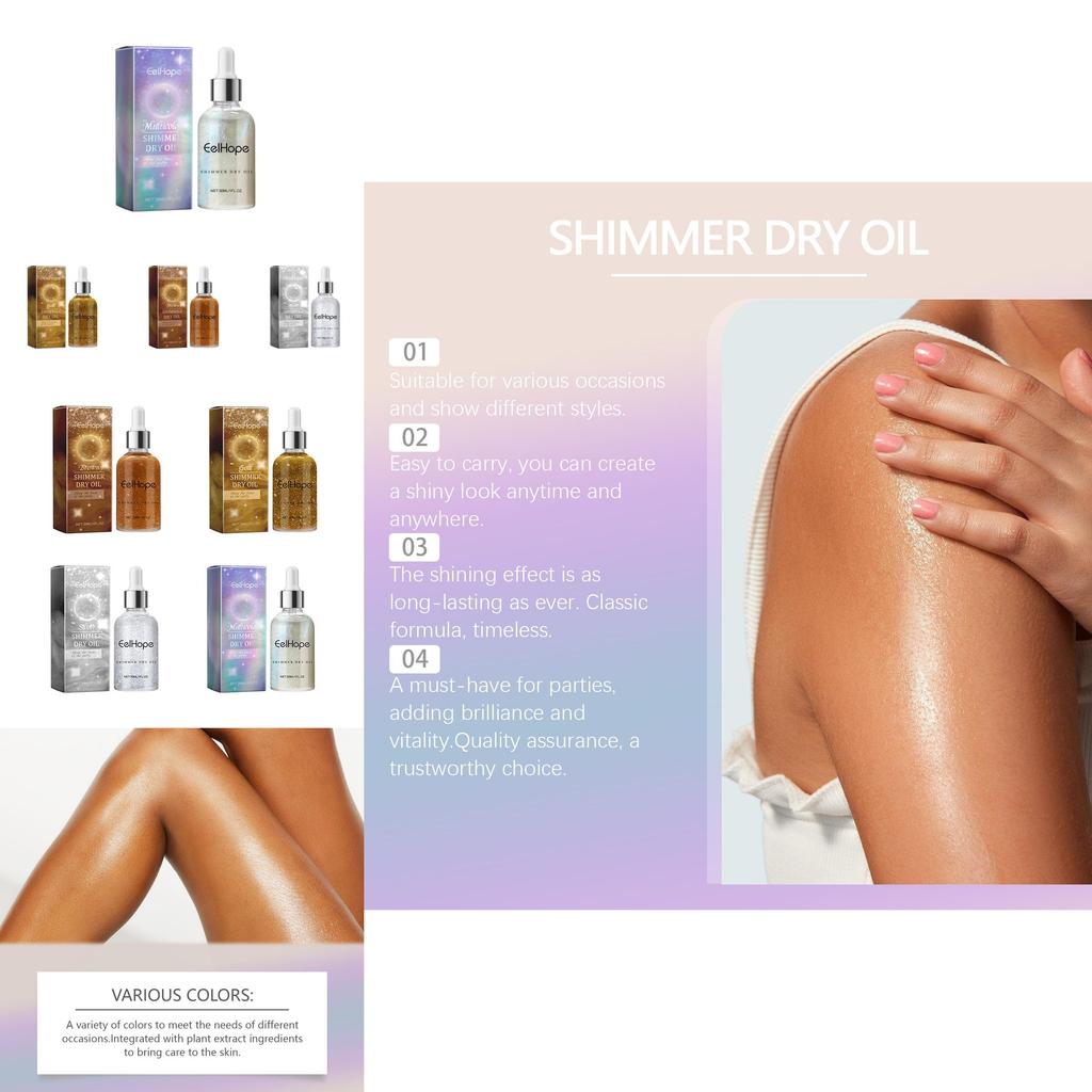 Eelhope Party Body Shimmer Oil Luxurious Radiance Long Lasting Moisturizing Shine 30ml