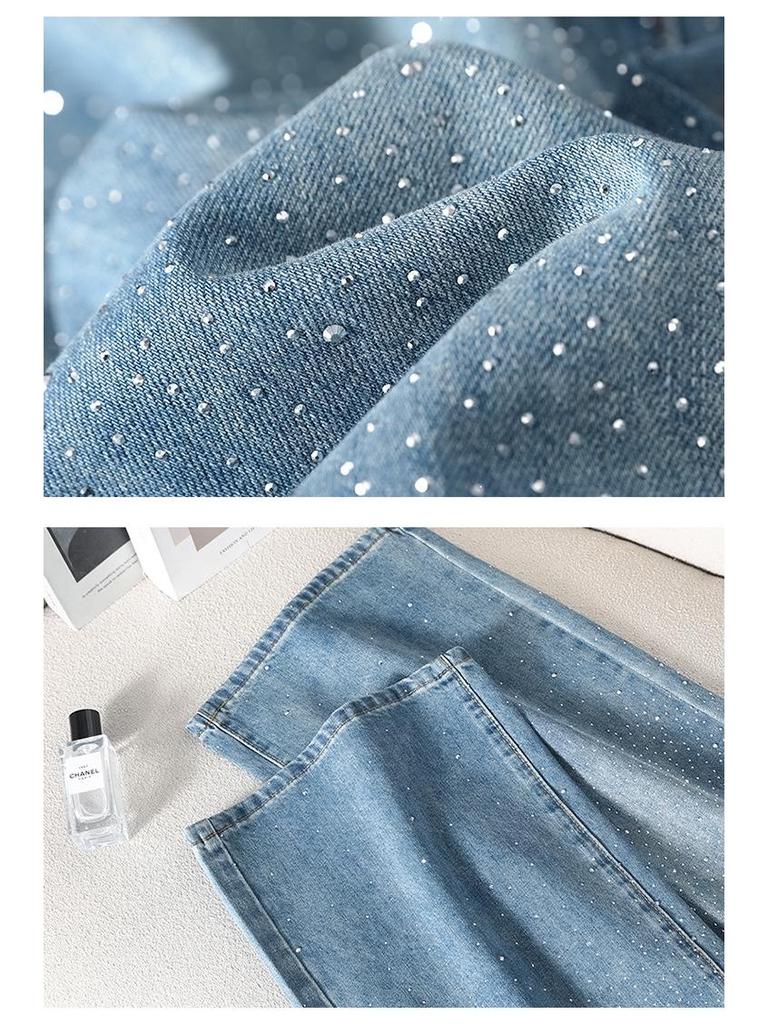 Full Sky Diamond Rhinestone Wide Leg Sparkle High Waist Slimming Jeans