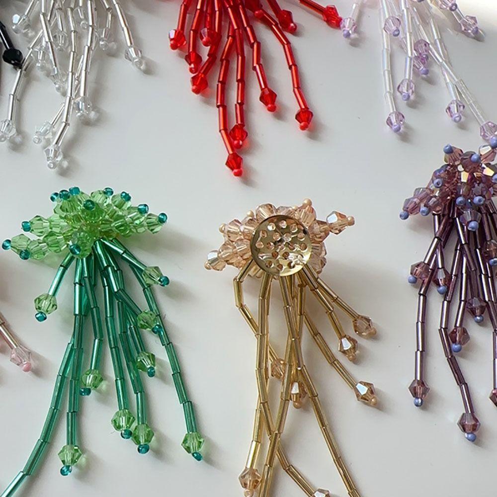 3D Flower Design Shoe Charms Tassel Finished Crystal Beaded Clothing Accessories DIY Long Earrings Beaded Brooch For Crocs Shoes