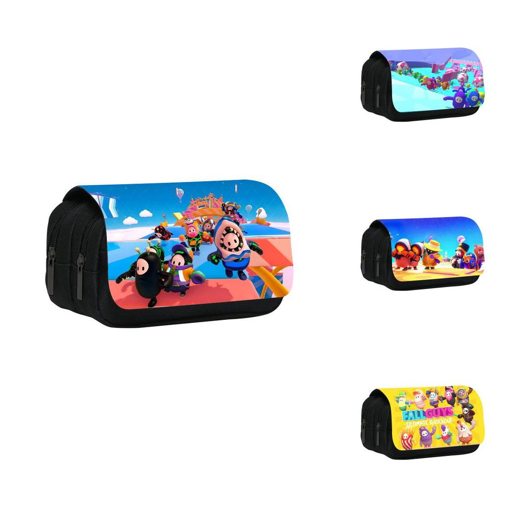 Fall Guys Pencil Case Double Layer Cartoon Stationery Bag For Students And Kids