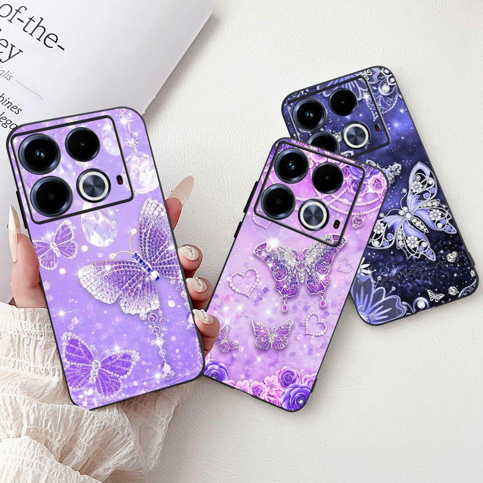 For Cover Infinix Note 40 40x 40Pro Plus Note40 Pro+ Phone Case Colorful Flower Butterfly Lxuru Women Fashion Soft Siliocne Etui