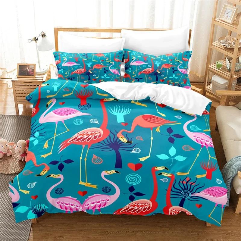 Comforter Flamingo Tropical Floral Palm Leaves Bedding Set Queen Twin Microfiber Summer Hawaiian Wild Animal Comforter