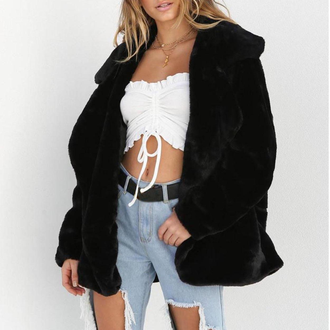 

Женское зимнее пальто сохраняет тепло, верхняя одежда свободный большой воротник XL чёрный