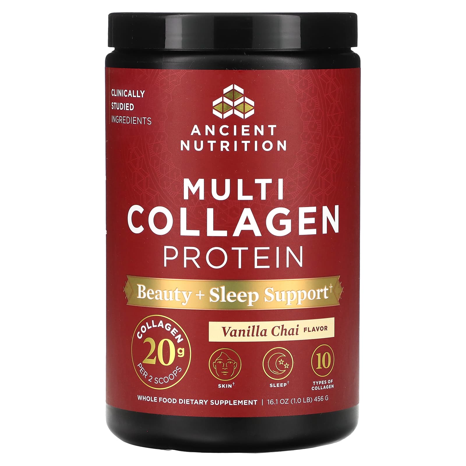 

Multi Collagen Protein, Beauty & Sleep Aid, Vanilla Chai, 456G (1Lb)