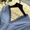 Korean Fashion High-Waisted A-Line Maxi Dress Summer V-Neck Sleeveless Lace-Panel Checkered Elegant Long Dress for Women