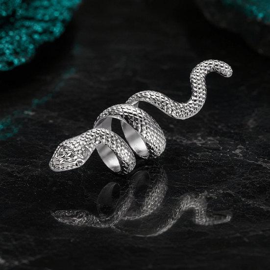 Exaggerated Snake Print Finger Band, Adjustable Open Snake Ring, Three-Dimensional Winding Design Animal Ring for Jewelry Gift