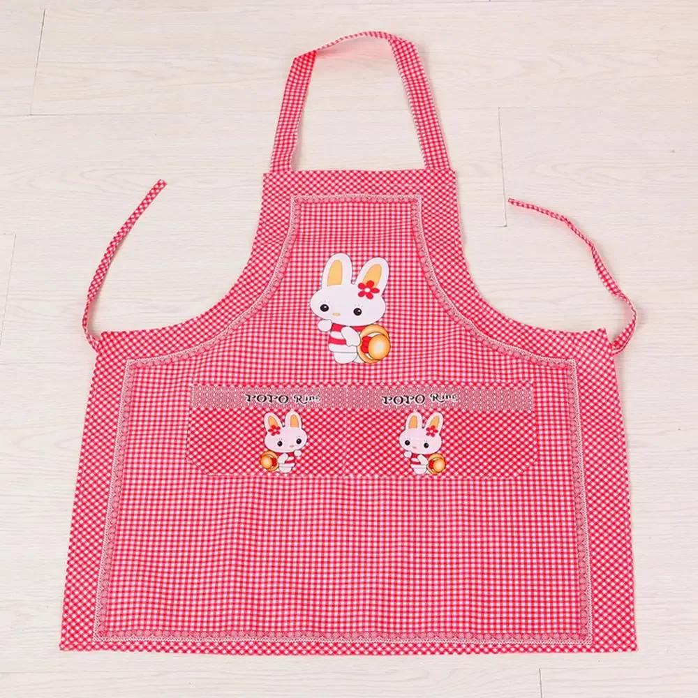 Cartoon Kitchen Cooking Apron Rabbit Sleeveless Double Pocket Household Cleaning Aprons for Adults Women Lady Cloth Protect