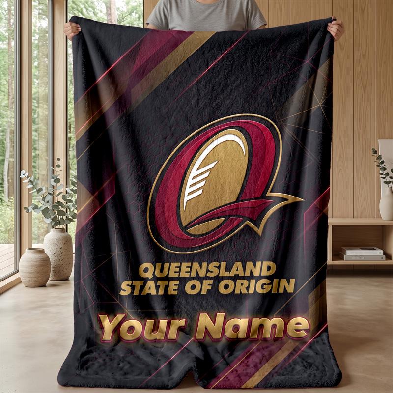Queensland Maroons Custom Flannel Throw Blanket Print Your Name Text Soft Warm Blanket Holiday Present