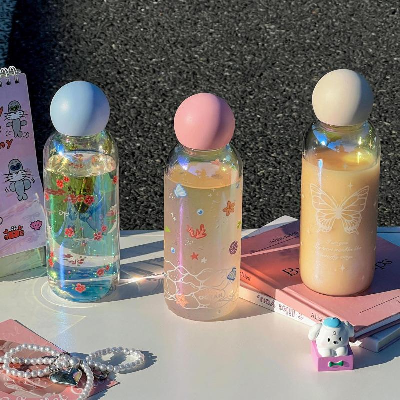 Kawaii Glass Water Bottle For Girls Woman Transparent Glass Cup For Hot and Cold Beverages Heat-resistant Glassware Drinkware