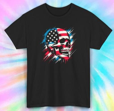 Patriotic Skull Shirt | American Flag Skull Graphic Tee S-5XL