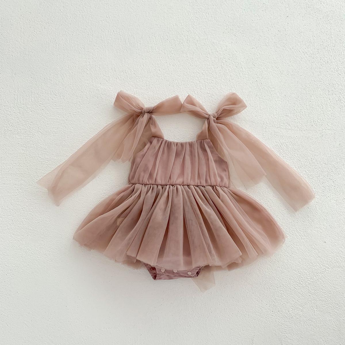 MARKET-2 Zomer Baby Romper Set Kant Stippen Peuter Prinsessenjurk Baby Meisjes Bodysuit Baby Rompers 0-24 Maanden 0-3M bruin