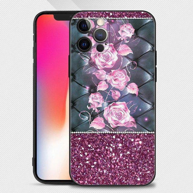 Rose Rosa Lila Bling Muster Telefon Fall Für Apple Iphone 14 13 12 11 Pro Max 13 12 Mini Xs Max xr X 7 8 Plus 6 6s Shell