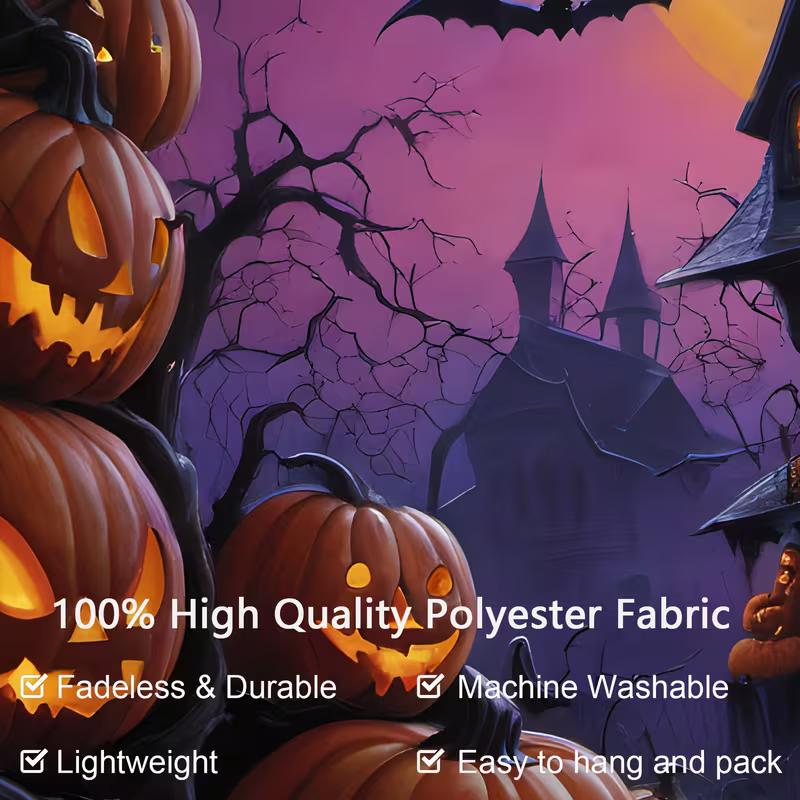 2D Creepy Halloween Tapestry Haunted Mansion with Bats Wall Hanging