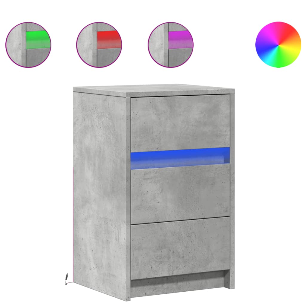 Nightstand with LED Lights Concrete Grey Particleboard