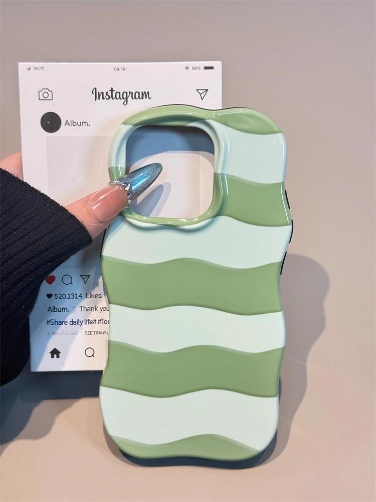 

Cute Glossy Wave Pattern Hit Color Stripe Phone Case for iPhone 16 15 17 13 Pro Max Shockproof Protective Wave Edges Back Cover iPhone17