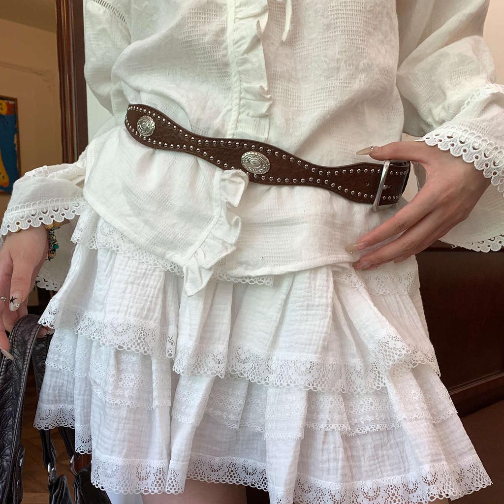 Vintage Bohemian Brown Belt Women's Niche Rivets Ethnic Style Belt with Skirt Jeans Waist Seal Tide