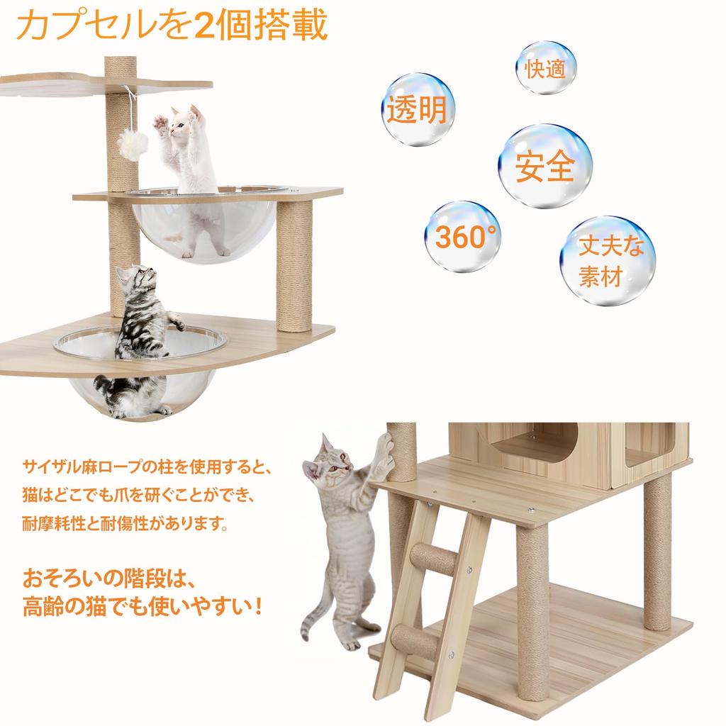 Ojisofu Kratzbaum Hängematte aus Holz Schlankes Design Freistehend für große Katzen Kratzbaum für mehrere Katzen Transparente Schale Kratzstamm Katzenbaum