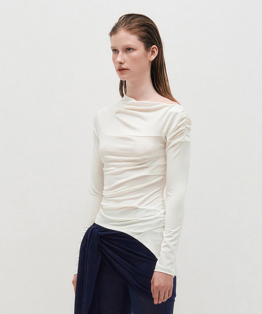 Kimjisu One Shoulder Draped Jersey Top _ White