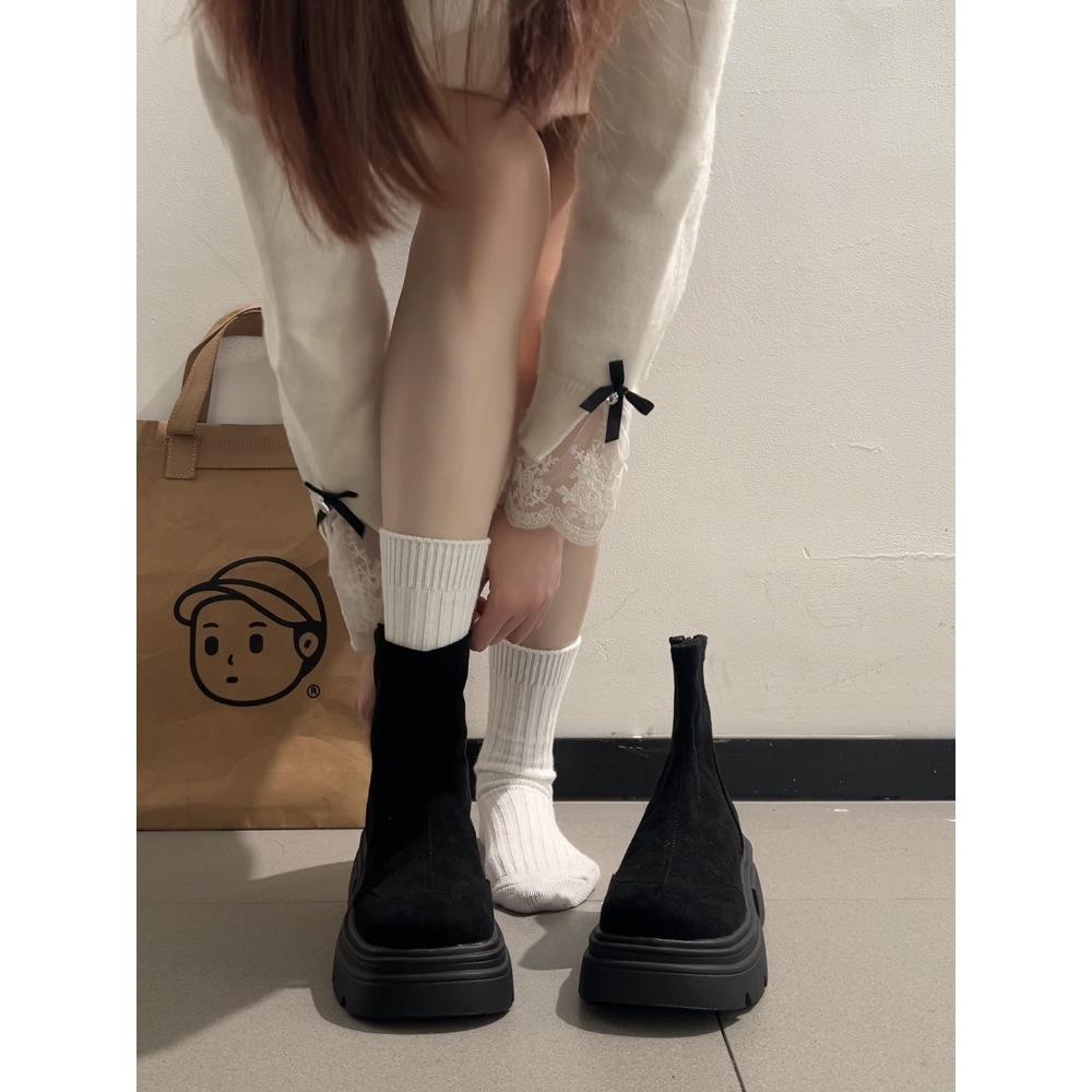 Wang Fan black retro thick-soled boots autumn small man height-increasing and thin short boots 40 хаки