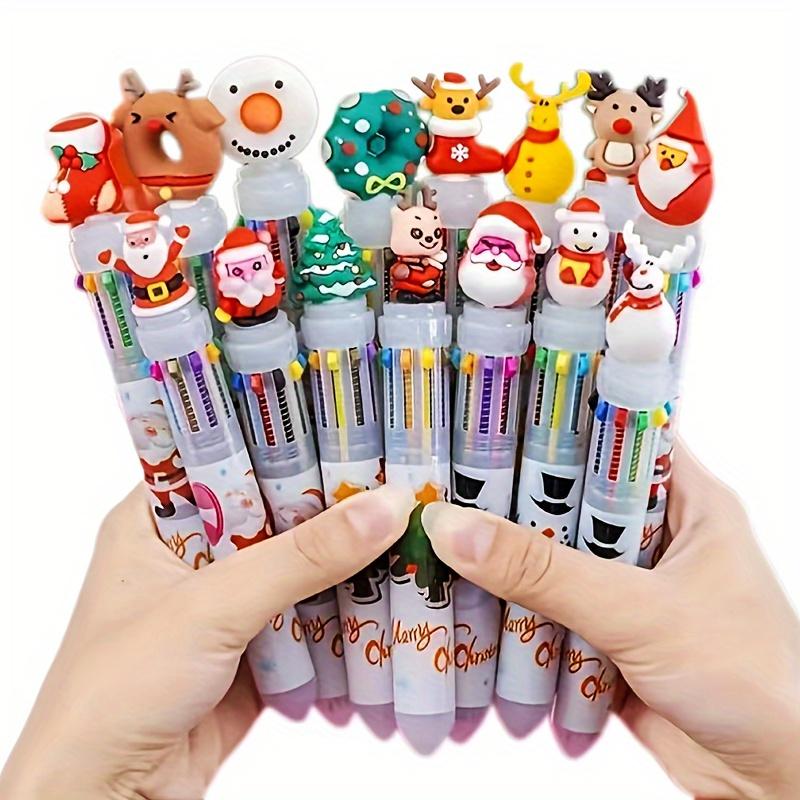 Christmas Multicolor Ballpoint Pens Plastic Retractable Fine Point Pens with Holiday Charms, 10-Color Inks for Office, Workplace
