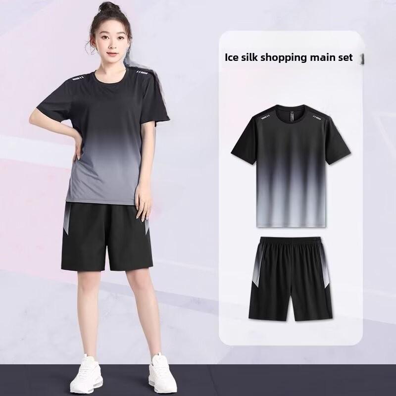 Costum de alergare casual unisex din mătase de gheață, cu uscare rapidă - mărime mare, mânecă scurtă