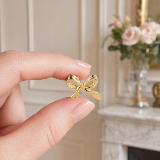1 Pair Gold Plated Bow Earrings for Women Girls, Minimalist Cute Bow Stud Earrings, Jewelry Gifts for Wife, Girlfriend