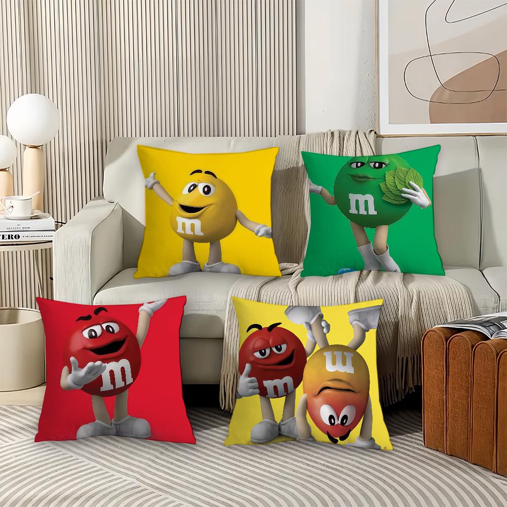 C-Chocolate Beans M-M And M-M'S Pillow Case Office Cushions Suitable For Sofa Car Bedroom Decorative Cushion Cover