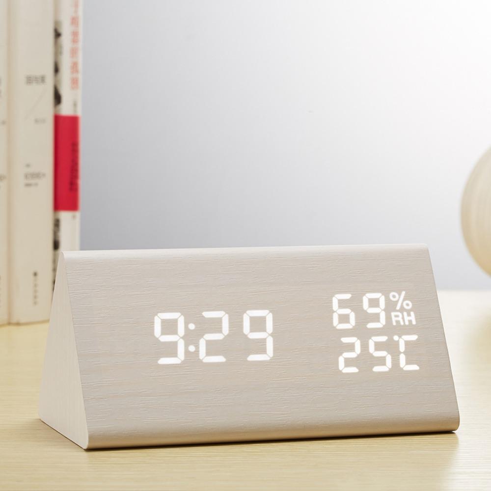 Humidity and Temperature Display Wooden LED Alarm Clock Electronic Alarm Clock Study