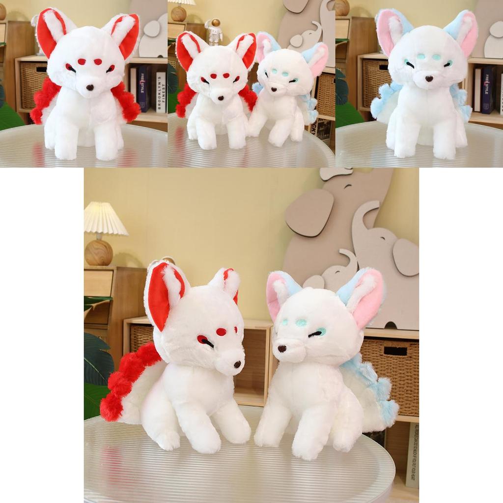 Realistic Sitting Fox Plush Toy Nine Tails White Fox Soft Stuffed Animal Gift