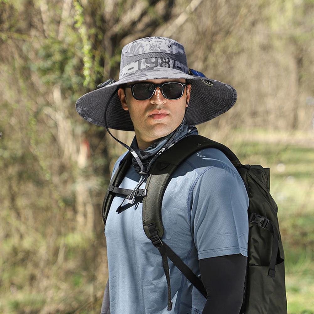 Outdoor Sun Hat with Fan Wide Brim Solar Fan Hat Portable Sunscreen Fisherman Hat For Camping Fishing Hiking for Men Women