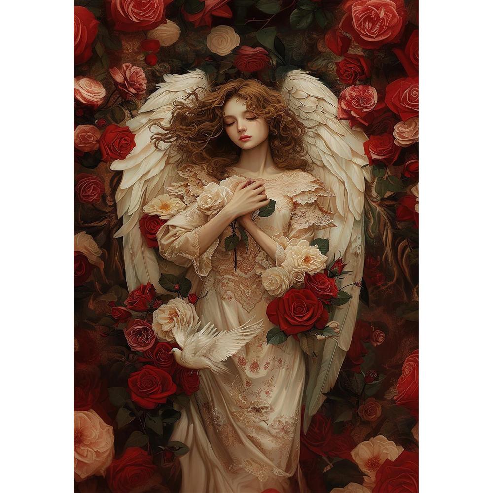 5D DIY Retro Angel Wall Art Round Diamond Painting Church Style Beautiful Angel Devotion Art Home Decoration