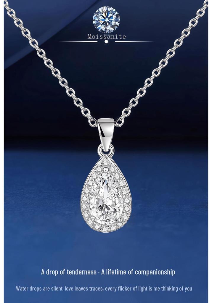 Elegant Water Drop Moissanite Necklace: S925 Sterling Silver, 1 Carat, European-American Style Clavicle Chain