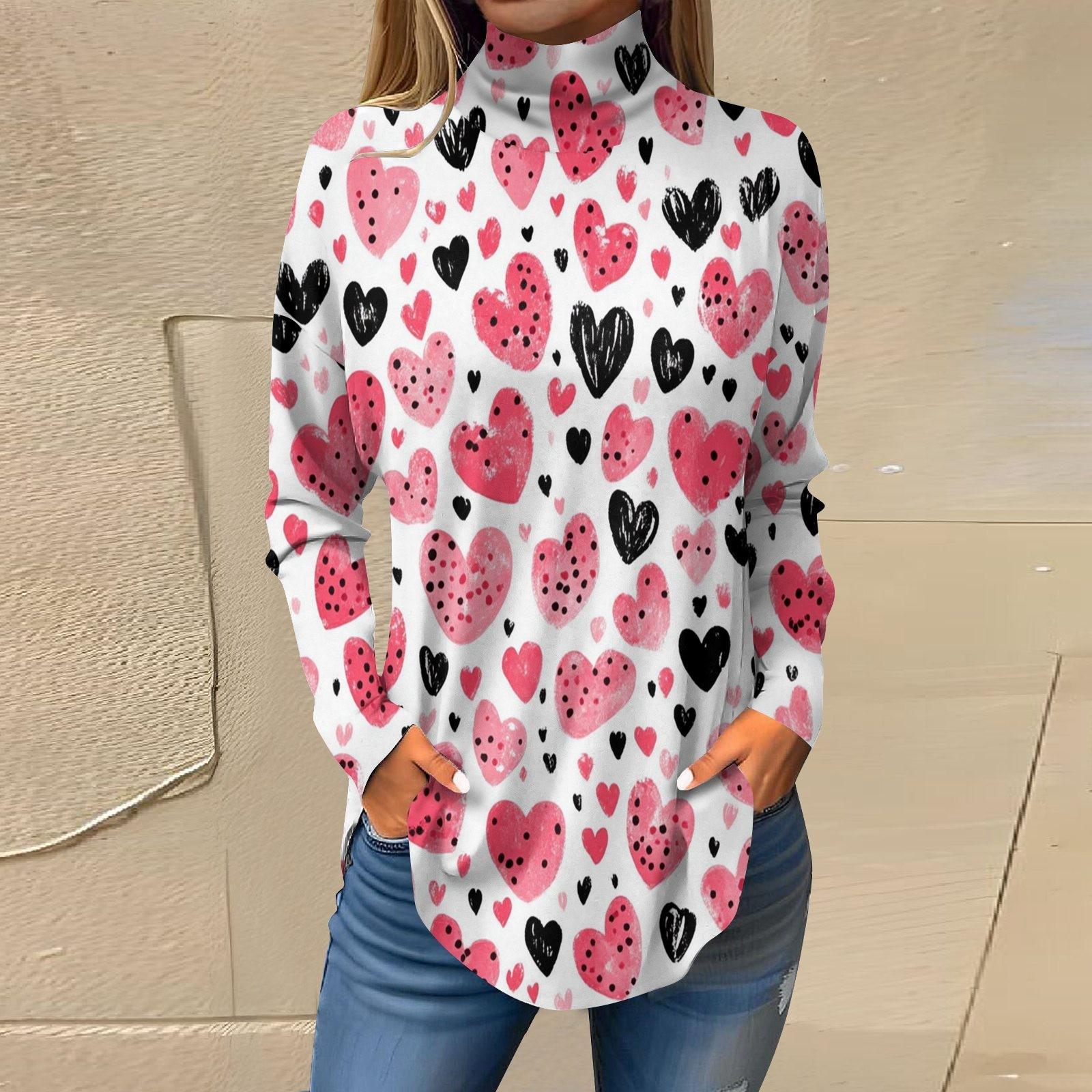 

Футболки для женщин, осенние повседневные рубашки с длинным рукавом, толстовка с принтом, топ с высоким воротом, пуловер XL киноварь