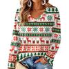 Women's V-Neck Long Sleeve Christmas Printed Lightweight Top for Spring and Summer