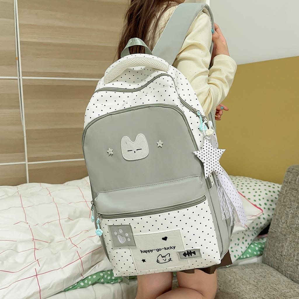 Zaino scolastico giapponese nuovo di alta qualità fresco e dolce gatto carino pois zaino studenti delle scuole medie zaino da viaggio leggero