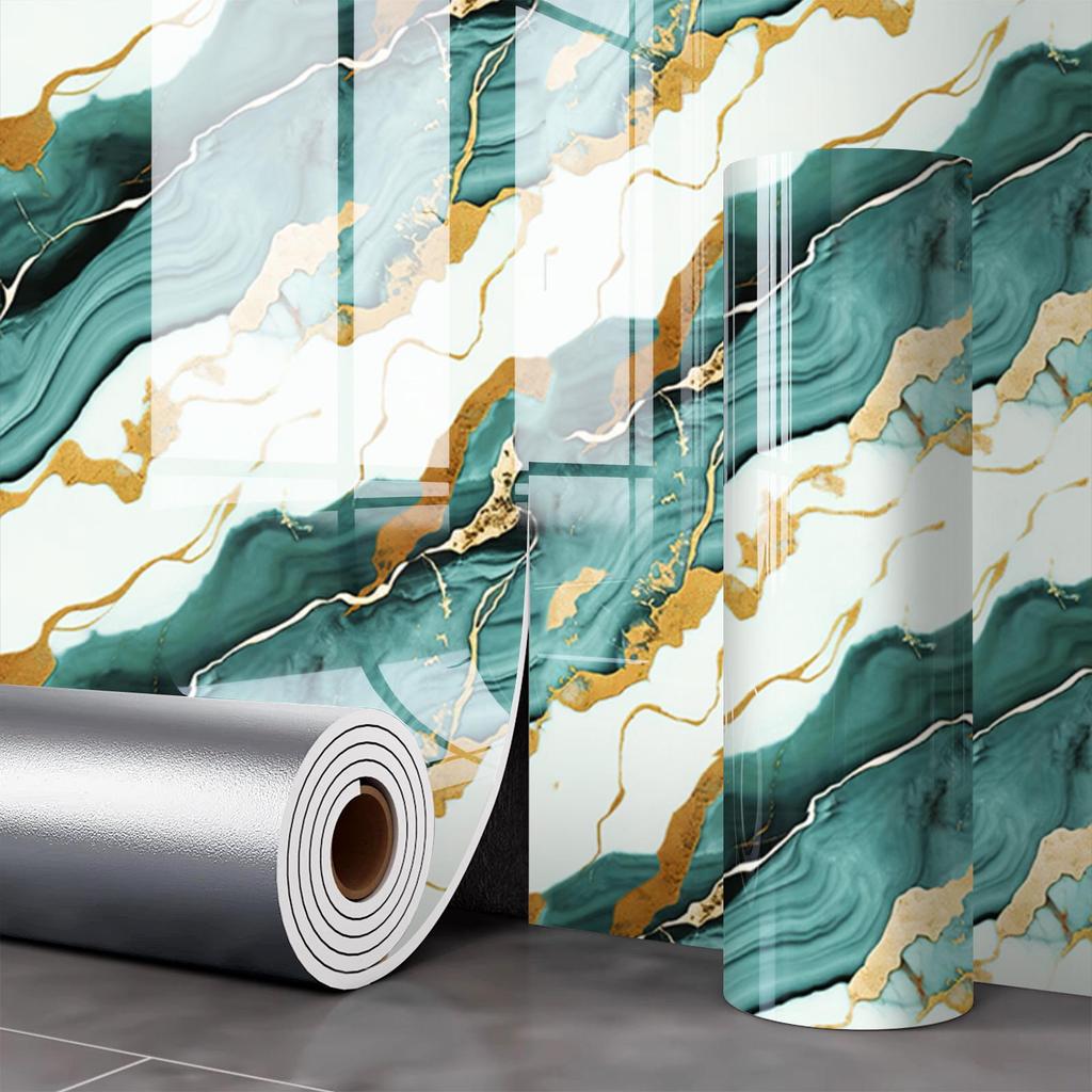 Gold-Plated Marble-Style Waterproof Wall Stickers for TV Backgrounds