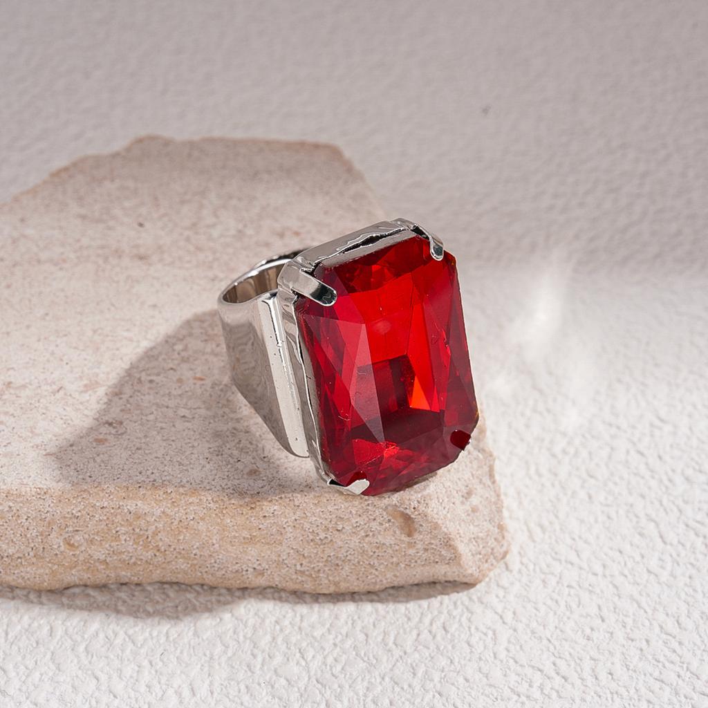 Exaggerated retro diamond-set geometric square open ring simple jewelry