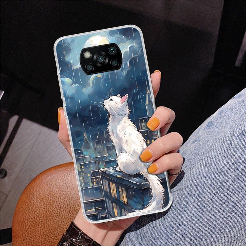 Anime Cat Rain Animal Phnoe Case for Xiaomi Poco X5 X6 X7 Pro X4 Gt F7 Ultra M8 M7 Redmi 15C 15 13C 13 12C 12 Unique Cover Coque