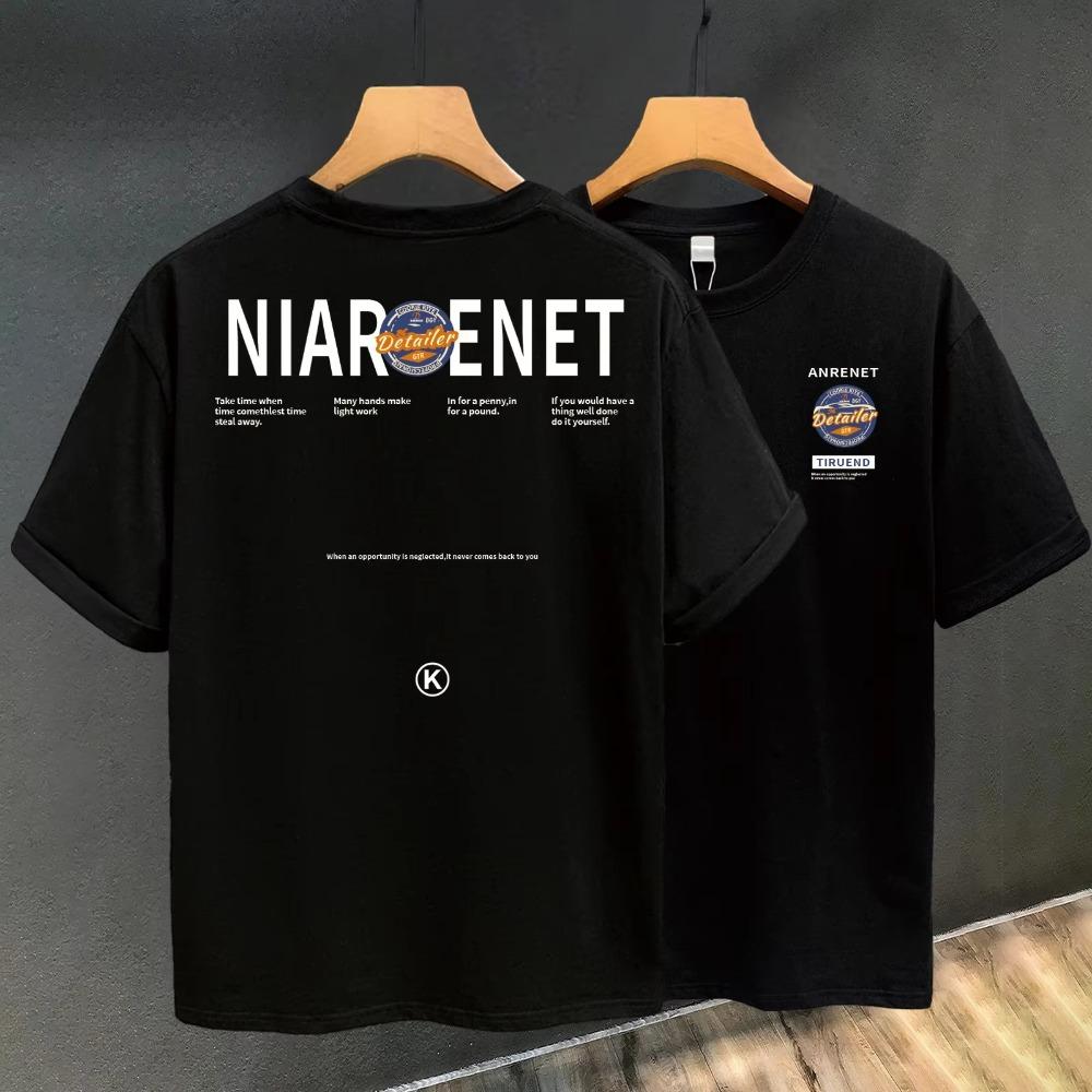 Summer Fashion Heavyweight Men's English Letter 100% Cotton Bear Print Round Neck High Quality Casual Fitness T-shirt